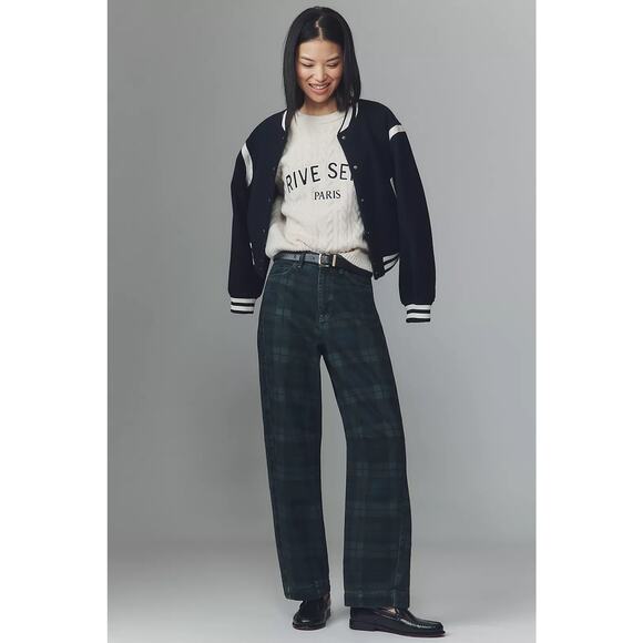 $180 New Damson Madder Neve High Rise Straight Jeans - Blue Plaid - 2 - Picture 1 of 14